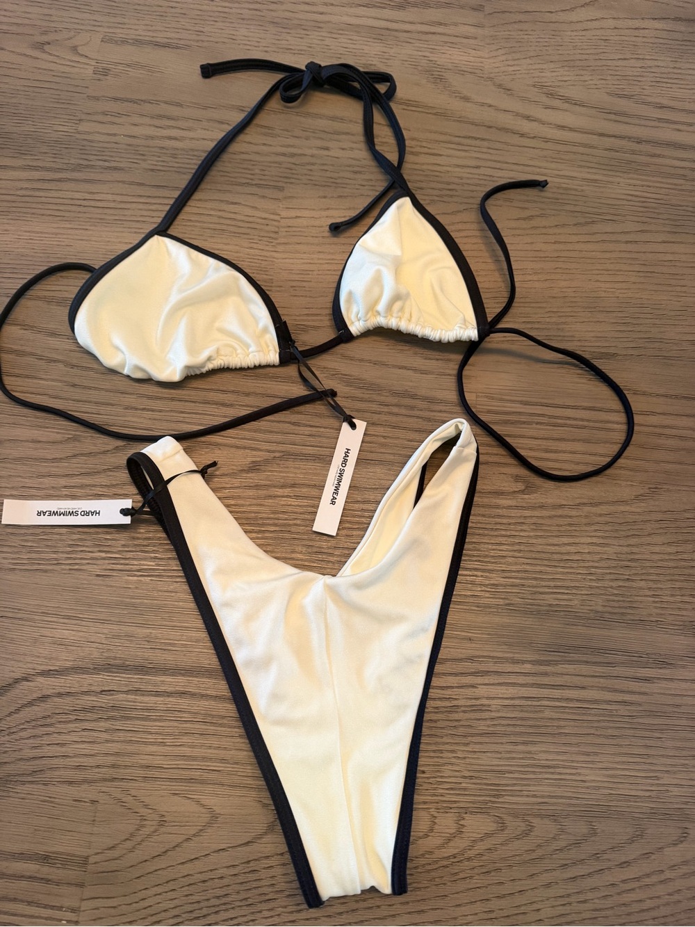 Cream & Black Contrast Triangle Bikini